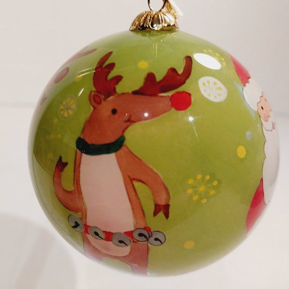 Li Bien Pier 1 "Santa & Reindeer" Reverse Painted Glass Christmas Ornament 2007 - Picture 5 of 7